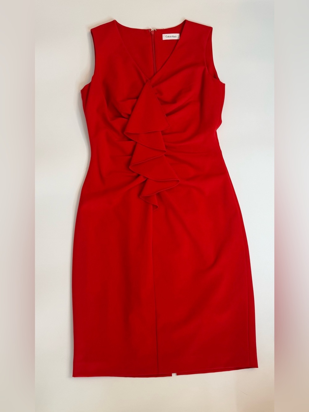 Calvin Klein Red Ruffle-Front Sheath Dress